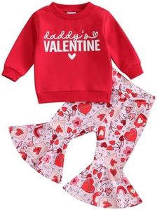 Toddler Baby Girl Valentines Outfit Daddy 's Valentine Crewneck Sweatshirt Shirts Flare Pant Valentines Clothes, Red - Daddy's Valentiens, 3-4 Years