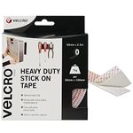 VELCRO Brand Heavy Duty Stick On Tape Cut-to-Length Industrial Strength Double Sided Hook & Loop Self Adhesive Tape Perfect for Room Décor & Home, Office, Garage Use White 50mm x 2.5m