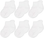 Cozyway Toddler Socks With Grippers, Soft, Stretchy Breathable Grippy Socks For Toddlers, 6-12 Months, White 6Pk, Toddler Non Slip Socks, Fun Baby Socks for Boys & Girls for Every Outfit