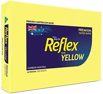 Reflex Australian Made Coloured Paper Reflex Yellow Coloured Office Copy Paper, A4, 80g, 500 sheets, Yellow, (134463)