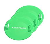 Slippery Racer Heavy Duty Cold Resistant Downhill Pro Adults and Kids Plastic Outdoor Winter Saucer Disc Snow Sled with Handles, Green (3 Pack)