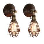 PathsOn Set of 2 Industrial Vintage Bird Cage Metal Lampshade Wall Lights Loft Bar Kitchen Sconce Wall Lamp for Island Living Room Dining Room Bedroom