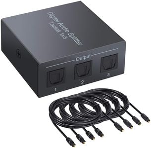CAMWAY 3 Port SPDIF Toslink Digital Optical Audio Splitter Aluminum Alloy SPDIF Toslink 1 In 3 Out Support LPCM 2.0 DTS Dolby-AC3 with 4pcs 6ft Optical Cable for PS3 XBOX DAC Converter Blue-Ray DVD TV