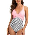 YNIQUE Women's One Piece Bathing Suits V Neck Swimsuits Tummy Control Criss Cross Ruched Slimming Swimwear