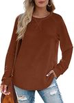 XIEERDUO Long Sleeve Shirt Women Crewneck Sweatshirt Fall Clothing Trendy 2024 Ladies Sweaters Tunic Tops Caramel Medium