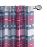 Ambesonne Plaid Window Curtains Pack of 2, Classical British Tartan Design with a Modern Look Pink and Blue Tile Pattern, Lightweight Set with Rod Pocket, 4 Panels of - 28" x 95", Grey Pink