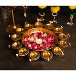 Homecure Decorative Bowl Shaped Metal Urli with 10 Oil Diya Attached for Floating Flowers or Tealight Candle I Urli Bowl for Home Decor l Diwali Decoration Item I Ganpati Pooja I - 12 Inch