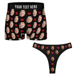 Custom Men Boxer Briefs and Women G-Strings Thongs Set Personalized Photo Face Boxer Briefs for Men Women Pattern Customized Underwear Underpants Gifts for Couples Mothers Day Fathers Day Size-L