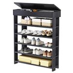 SogesHome 5 Tier Free Standing 29.5 Inch Shoe Rack Wooden Shoe Storage Shelf Shoe Organizer, with Cabinet, Black, L24-BK-HCA