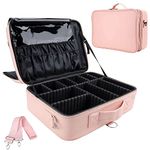 LACOPINE Portable Cosmetic Organizer with Shoulder Straps Multi Functional Cosmetic Bag Makeup Handbag for Travel & Home Gift (Baby Pink 16 INCH(2 Layer))