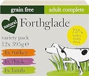 Forthglade Complete Natural Wet Dog Food - Grain Free with vegetables Variety Pack (12 x 395g) Trays - Turkey, Lamb & Duck - Adult Dog Food 1 Year+