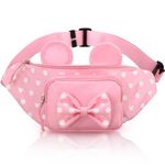 Pink Disney Fanny Pack for Women Teen Girls Minnie Mouse Fanny Pack Cute Bowknot Polka Dot Waist Pack Outdoor Travel Waist Bag Cartoon Hiking Belt Bag Bum Bags with Mouse Ears