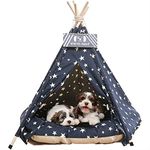 Pets Teepee Dogs Tent Teepee Tent 50x50x60cm Washable Cats Tents Dogs Cats Bed Play House with Removable Washable Cushion Easy Assemble (Navy Blue)