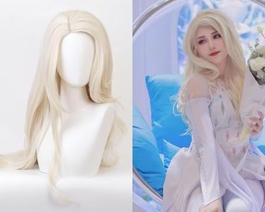 Aadesso Women's Long Blonde Wavy Elsa Cosplay Wig Halloween Party Daily Costume Wit(For Adults)