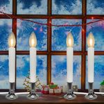 Electric Christmas Window Candles, Plug in Christmas Candle Lamp with 4 C26 LED Light Bulbs, Turns Candle on in Dark and Off in Light for Home Christmas Holiday Party Decorations (4Pack)