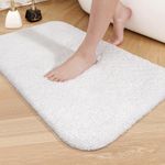 COLOR&GEOMETRY White Bath Mat: 40 x 60 cm Small - Non Slip & Washable Rubber Backed Bath Rug for Bathroom Floor - Soft & Thick Fluffy Absorbent Microfibre Bathmat