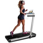 2 in 1 Folding Treadmill, FLYLINKTECH Home Quiet Treadmill with Bluetooth Control, Wide Running Belt, Transport Wheels, 14 km/h, 12 Exercise Modes, LCD Display