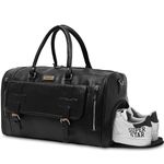 Handcuffs Travel Duffle Bag Leatherette Stylish & Spacious Weekender Bags with Shoe Compartment for Men | Women | Travelling | Weekend | Gym | Sports (Black)