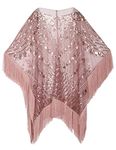 PrettyGuide Women's 1920s Shawls and Wraps for Evening Dresses Oversized Sequin Beaded Fringed Wedding Cape, Pink, One Size