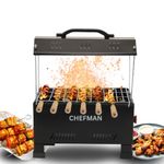 Chefman 2-in-1 Electric & Charcoal Barbecue Grill Set 1200W Stainless Steel Element 13Inch Size Includes Tong Skewers Portable Grill for Home Camping Barbecue Grill for Outdoor Cooking (BLACK)