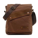 Small Messenger Bag Unisex Vintage Canvas Shoulder Bag Casual Travel Working School Bag (Coffee)