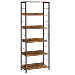 VASAGLE 6-Tier Bookcase, Book Shelf, Bookshelf, 30 x 60 x 178 cm, Shelving Unit, with Back Panels, Industrial, for Living Room, Study, Home Office, Rustic Brown and Ink Black LLS118B01