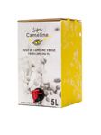 Signé Caméline. Virgin Camelina Oil. 5 L, bag in a box. Finishing and cooking oil. High in Omega-3. Smoke point 246°C/475°C. Substitute for olive oil. Produced in Canada.