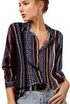 BIG DART Blouses for Women Fashion, Long Sleeve Button Down Shirts Dressy Casual Tops (Small, Boho Black)