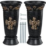 Memorial Cemetery Vase, 1 Pcs Black Angel Resin Flower Vases with Spikes and Draining Holes for Gravesite, Headstone Flowers, Cemetery Flowers, Memorial Grave Decorations (2)