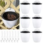 Artilife 7 Pack Self Watering Hanging Planters Flower Pots - Suitable for Plants Flowers Indoor Outdoor Window Wall Plant Pots White Plastic with 7 Hooks (4"(110mm))