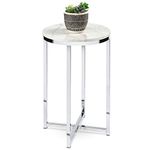 Best Choice Products 16in Side Table, Faux Marble Round End Table, Modern Small Accent Home Decor for Living Room, Dining Room, Tea, Coffee w/Metal Frame, Foot Caps, Designer - White/Chrome