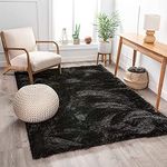 Kashish Rugs Shag Black Solid Modern Luster Ultra Thick Soft Plush Rectangular Plain Area Rug Polyester Textured Two Length 2" Pile Yarn Easy Clean Stain Fade Resistant Shaggy (Size - 5 X 5 Feet)