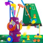 ToyVelt Toddler Golf Set - Kids Clubs with 6 Balls, 4 Sticks, 2 Practice Holes & a Putting Mat Promotes Physical Mental Development, Ideal Gift for Boys 2-10, Purple