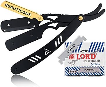 BEAUTICONE Straight Razor for Men, Professional Barber Razor with 100 Single Edge Blades, Straight Edge Single Blade Razors for Men, (Black & Gold with 100 blades)