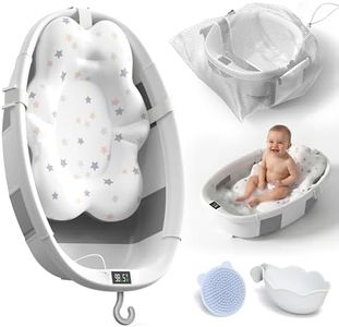 Collapsible Baby Bathtub - Large Baby Bath Tub with Thermometer | Bath Essential Bañera para Bebe Easy Fold Baby Tub | Travel Infant Newborn Toddler Bathtub for Baby Girl Boy 0 to 36 Months (Grey)