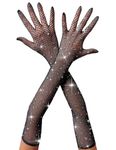 RSLOVE Women Fishnet Gloves With Rhinestone Mesh Arm Sleeve Sparkly Glitter Sexy Fishnet Long Gloves Black