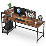 HOMIDEC Desk, 160x60cm Computer Desk with Bookshelf, Study Desk with 4 Tier DIY Storage Shelves Writing Table for Home Office Bedroom