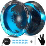 WATIEOBOO Yoyo R8 Responsive Yoyo for Kids 8-12,,Professional Unresponsive Yoyo for Adults Pro Metal Trick Yoyo with Yo Yo Bearing Kit 10 Strings, Case & Gloves (W21-Black and Blue)