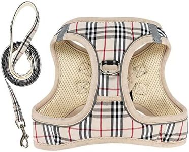 YUDOTE Step in - Set di pettorina e guinzaglio per cani, stile britannico, con clip anteriore, per cani di taglia piccola e media, beige