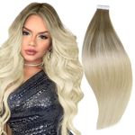 RUNATURE Tape in Hair Extensions Balayage Remy Tape in Human Hair Extensions Brown to Platinum Blonde Ombre Tape in Extensions Invisible 14 Inch 40g