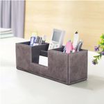 CLADD INTERNATIONAL Vegan Leather Counter Top Desk Organizer | Eco Friendly Rectangular Design & Multi Functional Storage Table Accessories | Home | Office Stationary | Grey