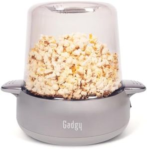 Gadgy Premium Popcorn Machine – Electric Popcorn Maker with Non-Stick Plate & Bowl Lid – Fast 5-Min Popper for Home, Movie Night – Butter Melting Function – Silver Finish