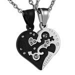 Aeici Eternal Love Couple Necklaces Cubic Zirconia Heart Pendant Stainless Steel Puzzle Necklace