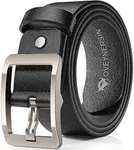 Mens Black Leather Dress Belt - Full Grain Genuine Leather Heavy Duty Belts with Single Prong Big Silver Buckle for Male Work Casual Jeans Pants Shirts