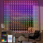 LumBelle Smart Curtain Lights RGB 5050 Built in Chip, Color Changing Curtain Lights with Music Sync APP Remote Control, 8Ft x 6Ft 144LED USB Curtain Fairy String Lights for Party Patio Garden Decor