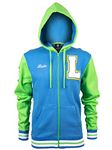 Overwatch Lucio Men Hooded Zip Blue-Green L, 65% Cotton, 35% Polyester, Regular