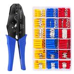 Insulated Wire Terminal Crimping Tool Kit, 0.5-6mm² Ratchet Crimping Plier, Cable Lug Pliers Electrician Crimping Tool Set with 700 Insulated Butt Bullet Spade Ring Crimp Connectors