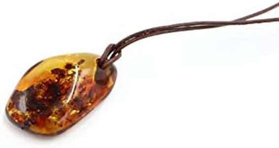 Ciondolo ambra color cognac con cinturino in pelle | Collana con ciondolo in ambra baltica | Gioielli in ambra, Ambra