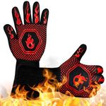 BBQ Gloves Grill Oven Gloves Heat Resistant to 800 C Kitchen Baking Grill Microwave Fireplace EN407 Certified (Red)