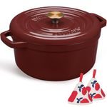 Overmont 5.5QT Cast Iron Dutch Oven - Dual Widened Handles -Enameled Pot with Cookbook - Heavy-Duty Enamel Cookware with Cotton Potholders for Braising Stews Roasting Bread Baking